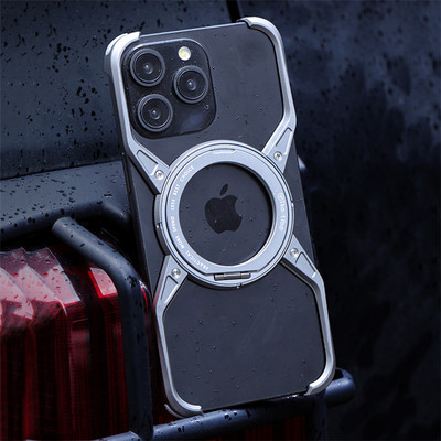 适用iPhone苹果17无边框16金属15手机壳14夜光13表盘12铝合金Pro机械MAX齿轮16E磁吸Air充电X战警360旋转支架