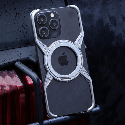 适用iPhone苹果16无边框15金属14手机壳13夜光12表盘Pro铝合金MAX机械齿轮16E散热X战警360旋转支架磁吸充电
