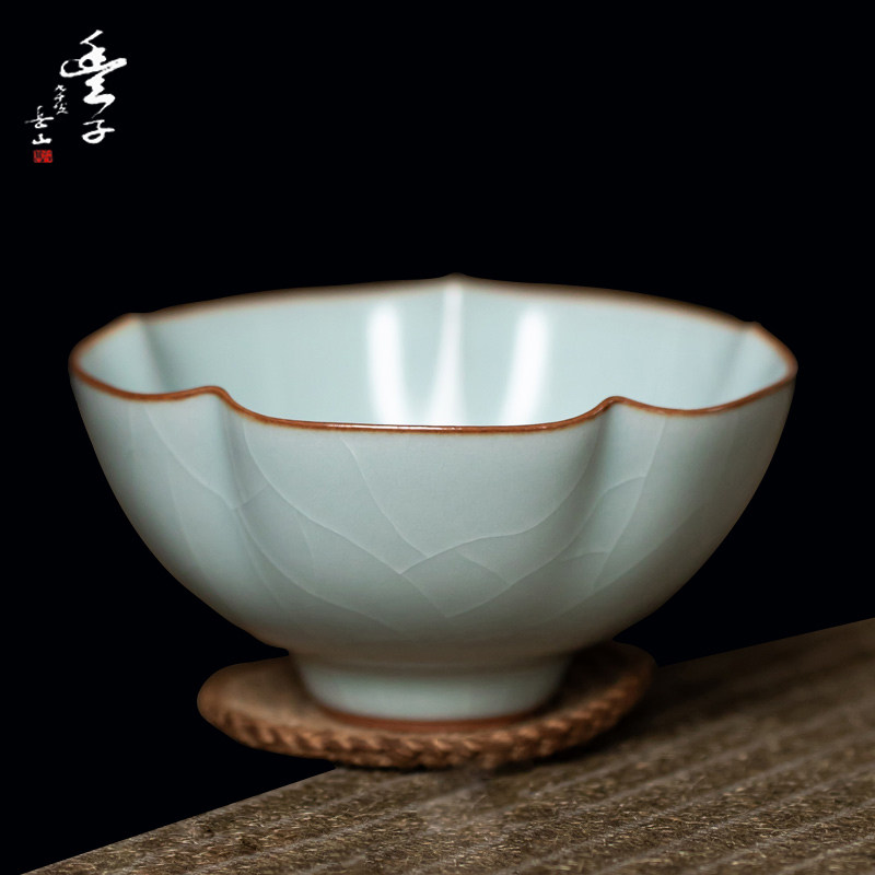 台湾丰子汝窑/锦花杯/开片可养汝瓷主人杯天青手工陶瓷
