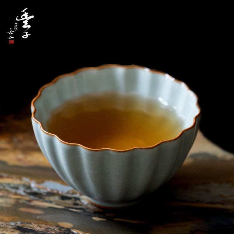 台湾丰子汝窑/花瓣杯/陶瓷茶杯泡茶杯主人杯开片可养汝瓷