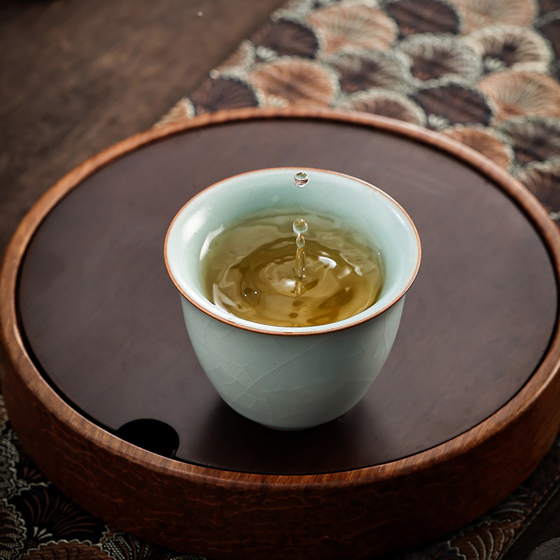 台湾丰子汝窑/高圆杯2入天青色汝瓷一对开片可养品茗杯