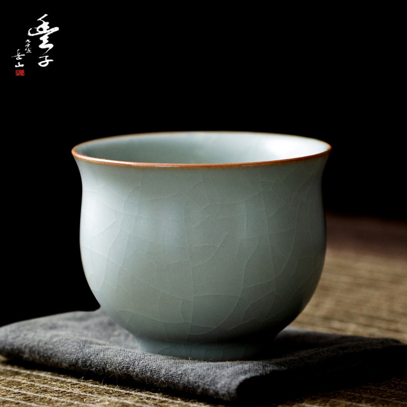 台湾丰子汝窑/贵妃杯/开片可养汝瓷主人杯天青手工陶瓷