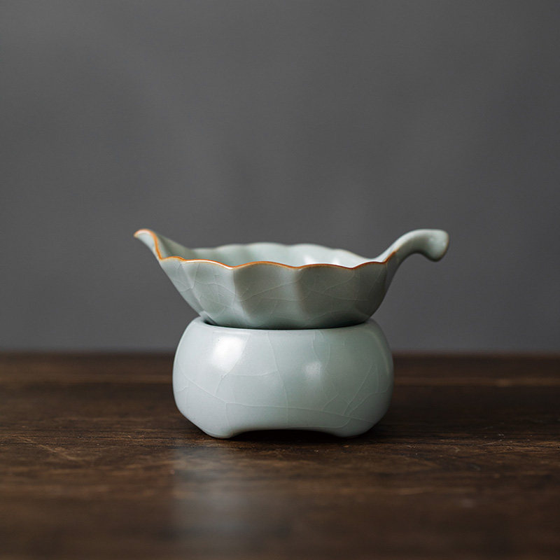【正品】台湾丰子汝窑/茗叶茶漏组/开片可养汝瓷天青手工陶瓷