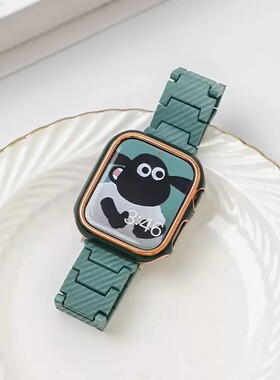 碳纤维纹树脂适用苹果手表带s10iWatch76se245mm新款高颜值男腕带