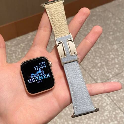 12经典H型磁吸扣荔枝纹真皮表带适用iWatch89se3456苹果s10高级感