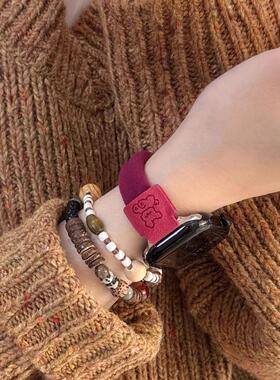 可爱小狗发圈皮筋适用苹果watchS10/11表带iwatch98765se彩色腕带