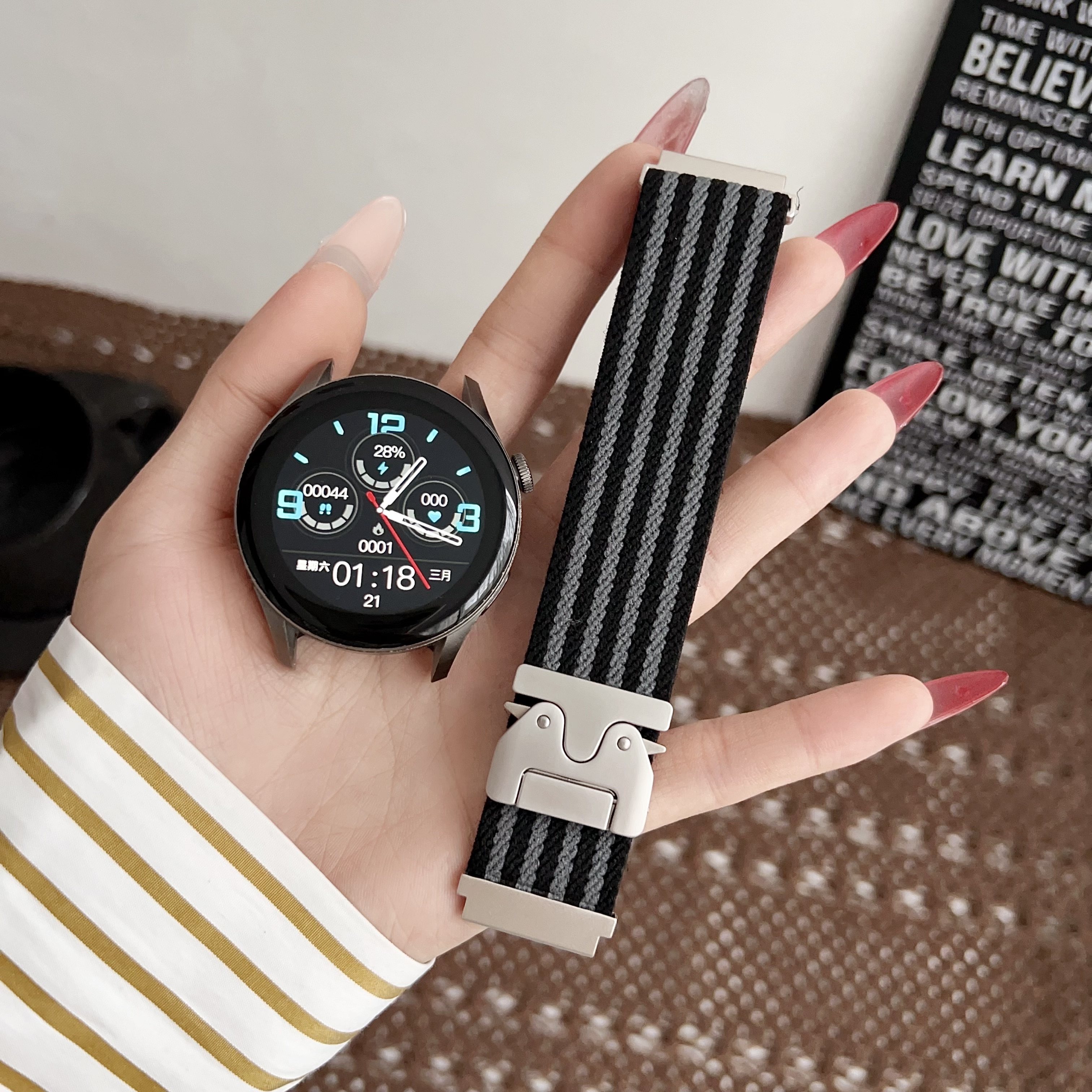 适用红米watch4/5表带小米8/9pro条纹弹力伞扣华为22mm款运动腕带,智能设备,智能手表手环表带/腕带,淘宝优惠券,粉丝福利购,淘宝优惠卷