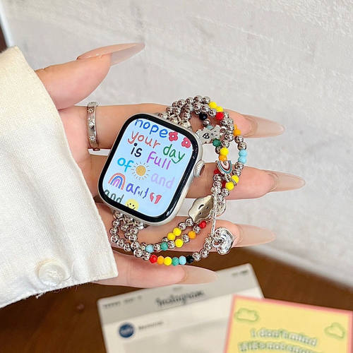 可爱彩虹糖串珠表带适用于苹果ApplewatchS10/987OPPOwatchx2mini