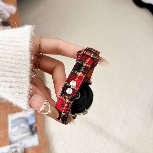 双钉扣毛呢格纹表带适用oppowatchx2mini超纤皮se1/2代3/4pro腕带