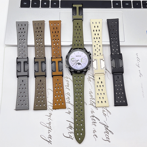 经典H扣男士真皮表带适用华为gt3pro头层牛皮watch4pro荣耀X5表带