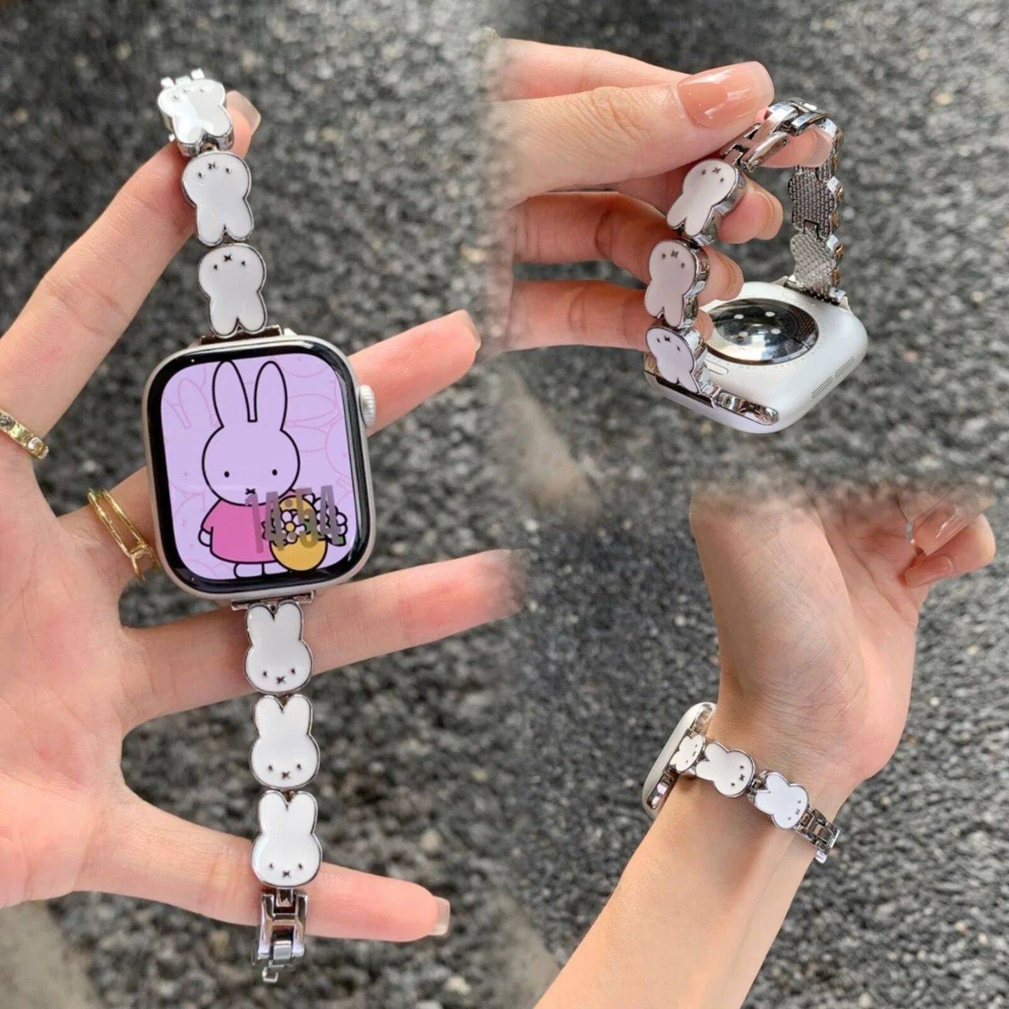 米菲兔金属链适用华为手环10/9fit4/3可爱ins荣耀5/fit亲选2i表带