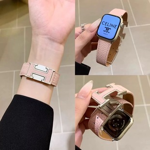 新款 H扣荔枝纹皮质表带gt5适用华为watch4pro荣耀ES亲选GS3高级感