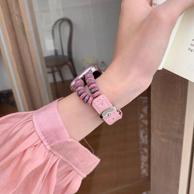 男女通用火山石拼皮真皮表带苹果