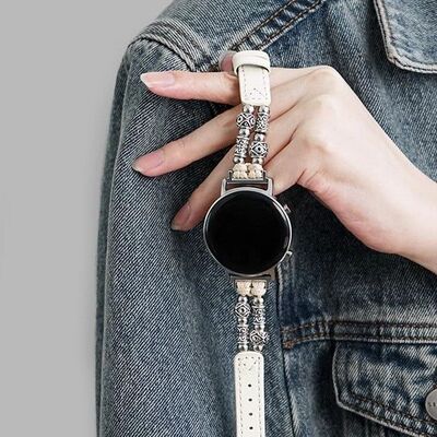 适用oppowatchx2mini代4/3pro/SE民族风串珠真皮表带高颜值男女款