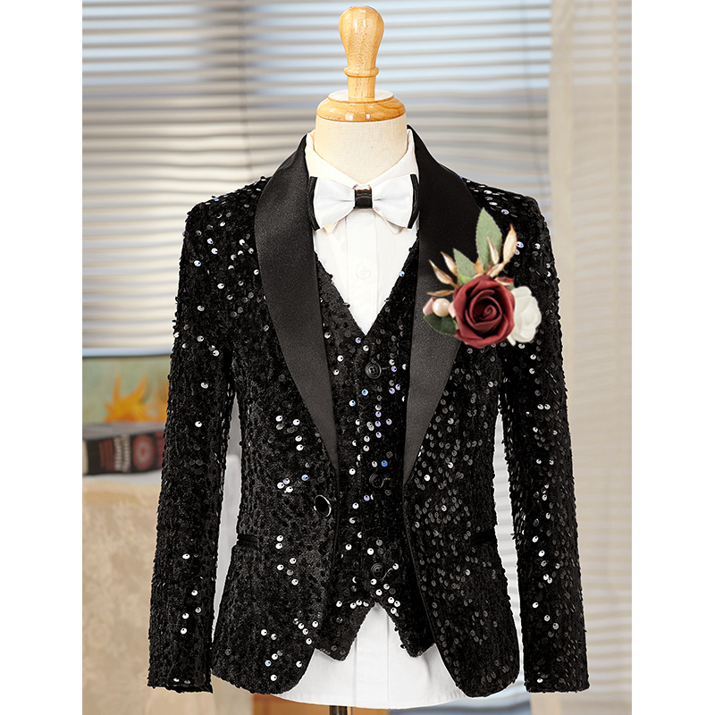 米伽塔帅气亮片男童西装套装礼服