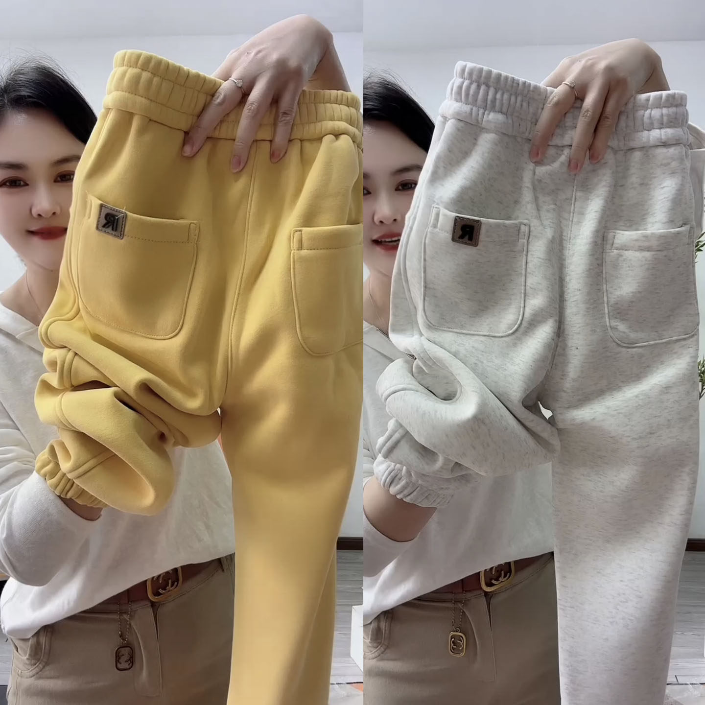 2025冬季新款小个子哈伦裤加绒加厚外穿款遮肉高腰黄色九分萝卜裤