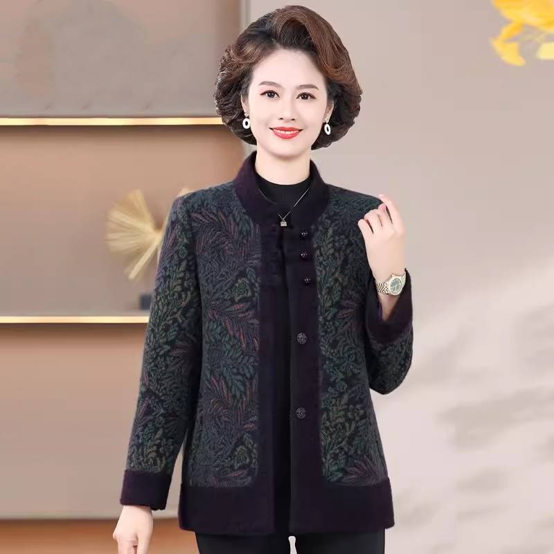 妈妈秋冬水貂绒外套洋气2023新款中老年人女冬季时尚高贵毛呢上衣