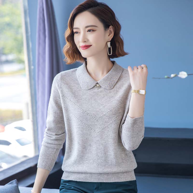 羊绒衫女100纯羊绒中老年妈妈装时尚洋气短款娃娃领秋冬羊毛毛衣