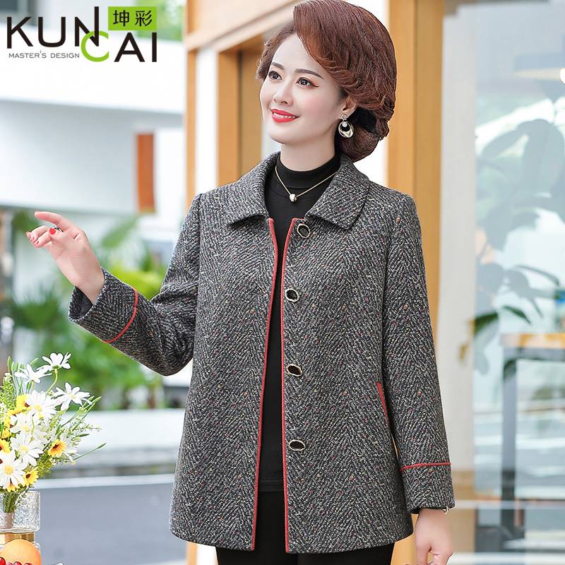 中老年女装2023新款毛呢外套妈妈春秋洋气减龄上衣中年秋冬呢上衣