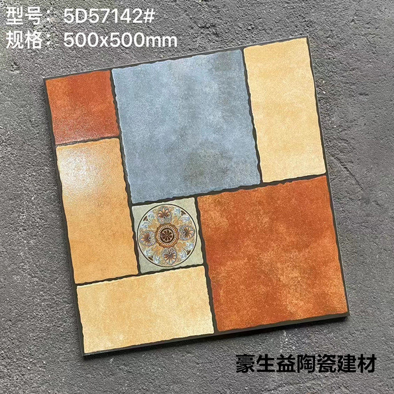 美式田园拼花砖复古地砖500x500客厅卧室仿古砖餐厅庭院防滑地砖