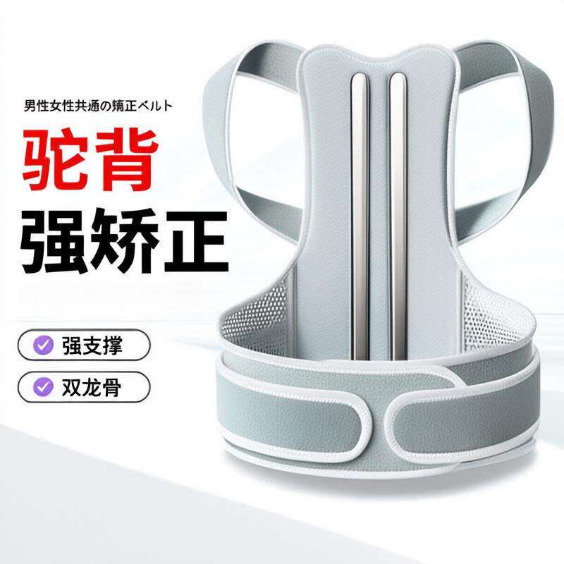直腰挺背纠正器成人背部固定带男女身姿矫正带含支撑板驼背矫正带