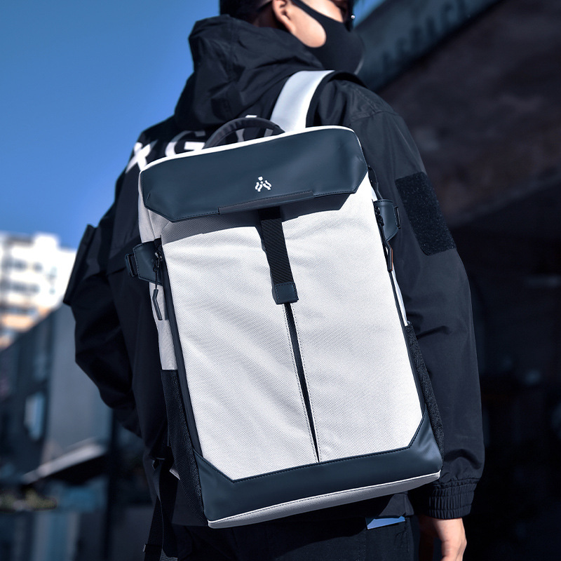 新款双肩包男背包撞色机能头盔大容量上班通勤电脑包大学生书包男