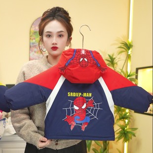 奥特曼男童加绒外套衣服帅气加厚棉衣宝宝洋气蜘蛛侠羽绒棉服卡通