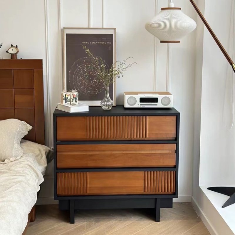 北欧复古三斗柜卧室床头抽屉柜收纳柜储物柜客厅实木玄关柜置物柜