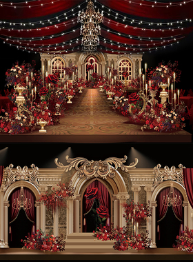 欧式风格金色格调红色布幔花艺婚礼PSD分层素材a239