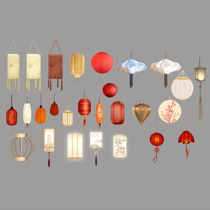 171婚礼中式灯笼红色香槟色蓝色吊顶素材psd效果图设计
