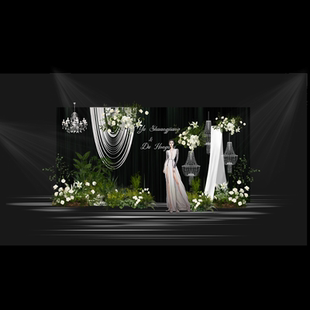 白绿色森系小众婚礼合影区设计婚礼效果图psd源文件898