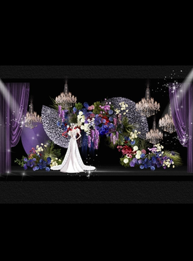 紫色格调布幔彩色花艺婚礼小景PSD分层素材a112