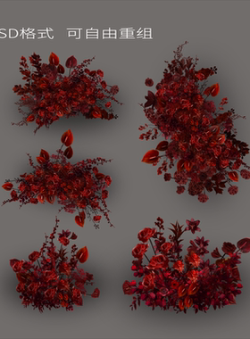 红色花艺婚礼道具PSD分层素材a164