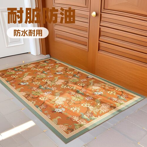 新中式美式复古入户皮革进门地垫家用可擦免洗任意裁剪防滑脚垫