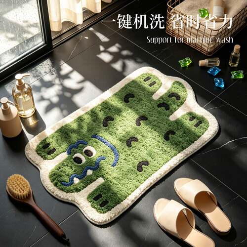 卡通簇绒地垫趴趴鳄鱼浴室吸水脚垫防滑卫浴地毯卧室门口毛绒门垫