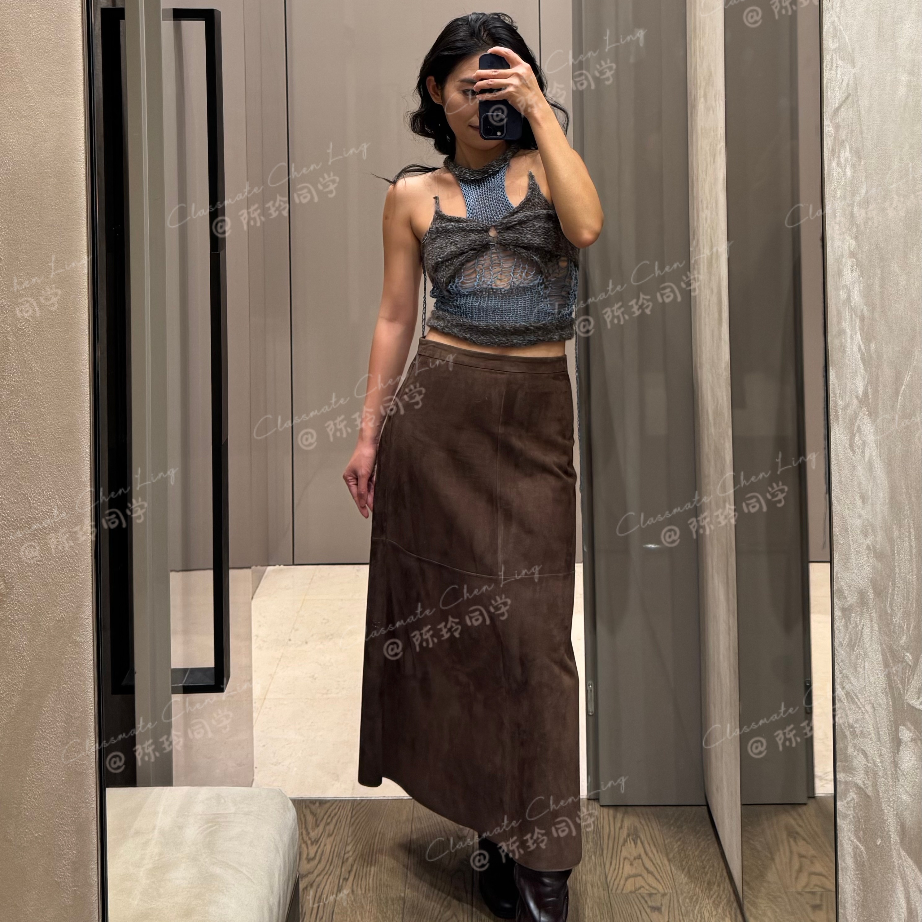 MaxMara纯色皮革半身短裙