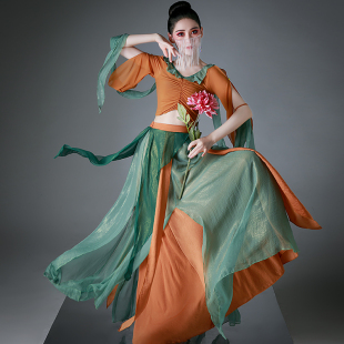 敦煌飞天舞蹈服女仙气飘逸亮片西域古典舞练功服民族舞纱衣演出服