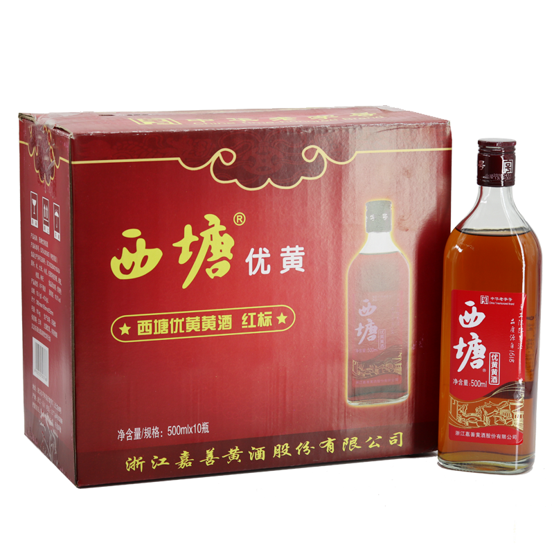 嘉善黄酒西塘优黄红标500ml*10瓶整箱半干型加饭酒花雕酒泡阿胶