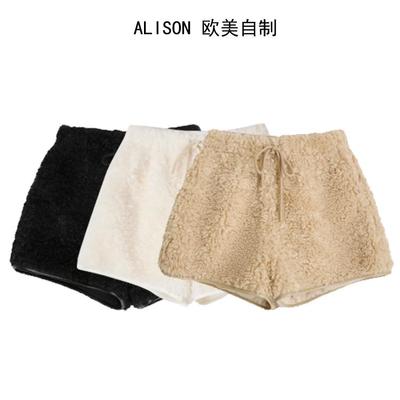 羊毛混纺软茸茸羊羔毛短裤时髦儿
