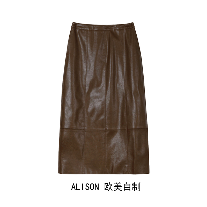 1313中长PU皮H型轻熟办公半身裙