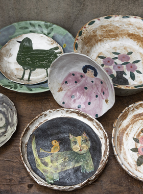 国内手作｜手绘彩釉刻花肌理质感陶瓷点心餐盘孤品栖朔物仓
