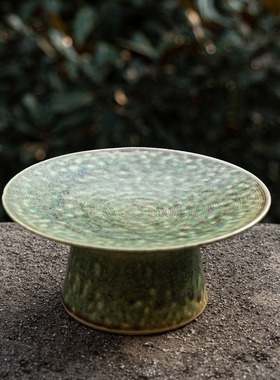 国内手作｜青苔窑变中式复古高脚茶点盘茶具果盘日式陶瓷粗陶栖朔