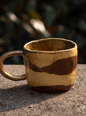 国内手作｜虎纹棕手捏咖啡杯陶瓷小众复古马克杯茶杯孤品 栖朔