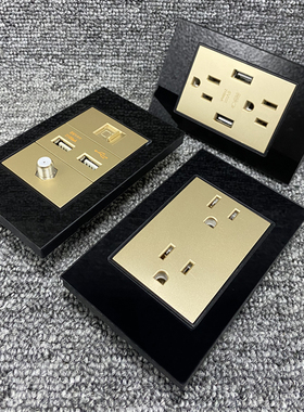 台湾美规带LED118型美标15A插座黑色110v带USB面板美式金色多六孔
