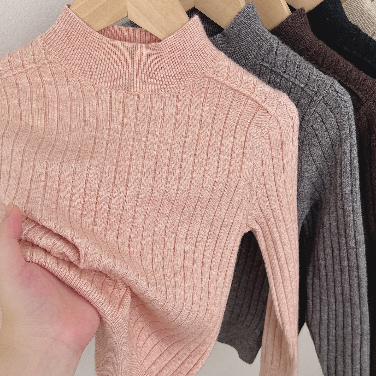 2025儿童宝宝半高领打底衫男女童羊毛衫套头坑条保暖软糯针织毛衣