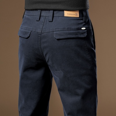 香港高端休闲裤男秋冬款加绒加厚修身直筒弹力裤子2025新款