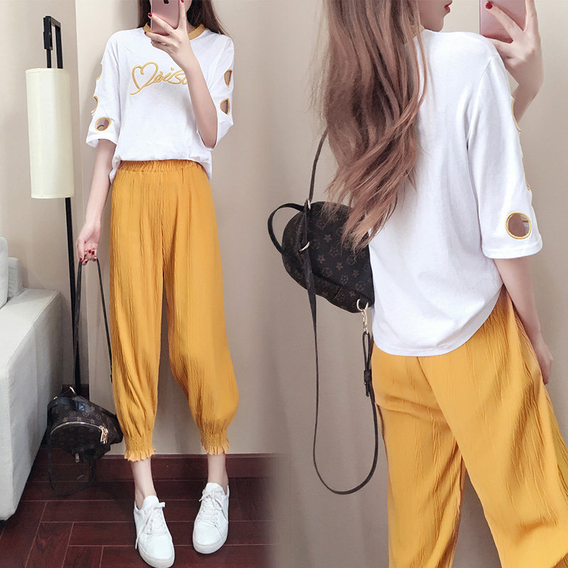 2019夏季新款韩版雪纺时尚套装女夏学生宽松显瘦气质休闲两件套潮在类目 女装/女士精品, 套装/学生校服/工作制服, 时尚套装中 - 来自Buy2taobao.com提供专业的淘宝代购服务