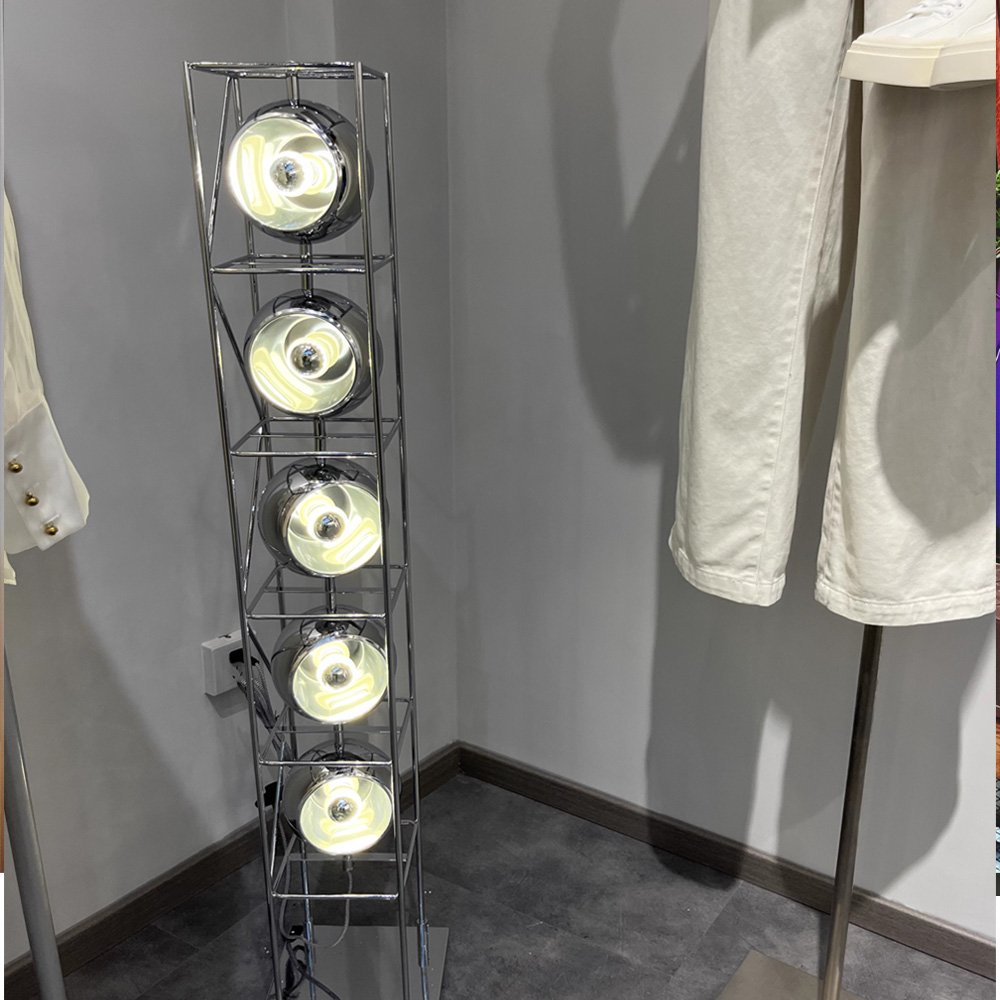 服装店金属多头旋转头圆型工业风络银色支架落地灯氛围灯豪斯艺术