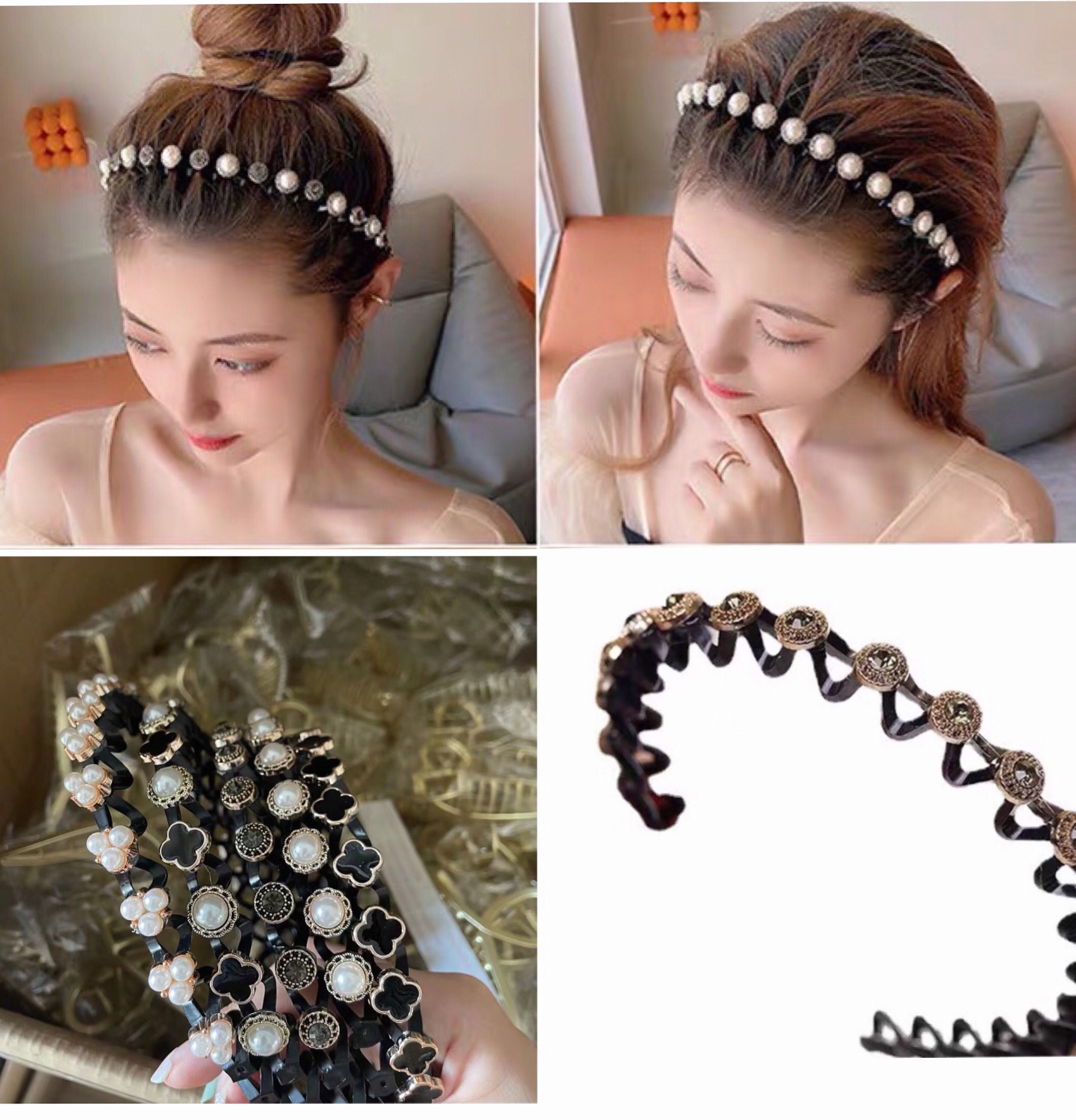 防滑珍珠碎发发箍刘海固定头箍洗脸女发饰夏天编发发卡盘发发夹