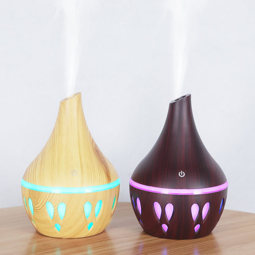 300ml迷你空气加湿器 水滴香薰机USB桌面加湿器 5V木纹镂空香薰机